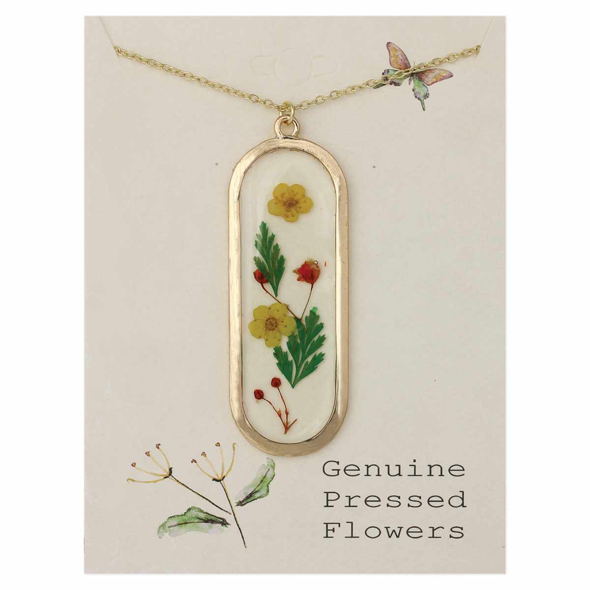 Cottage Floral Long Bar Dried Flower Necklace