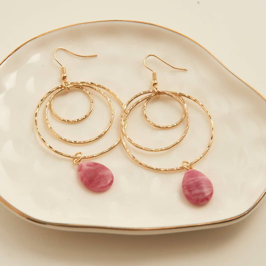 Kina Gold Multi Ring Stone Drop Earrings