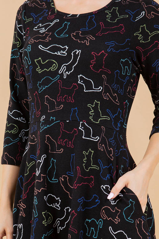 Colorful Cat Outline Winter Tunic Dress