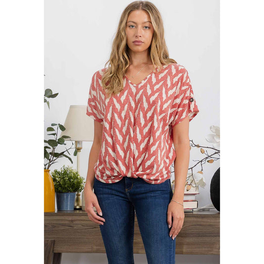 Dolman Sleeve V-neck Rolled Front Top
