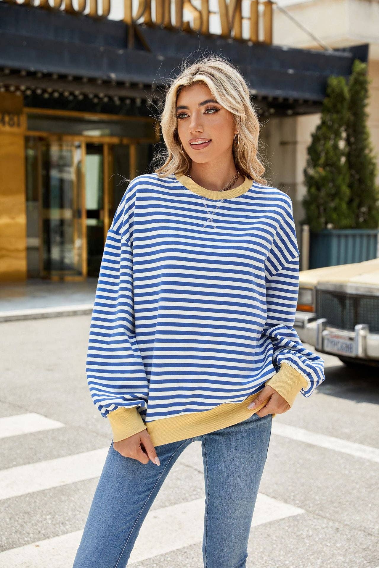 Striped Crew Neck Sweatshirt