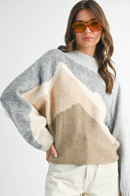 Abstract Mountain Mockneck Sweater