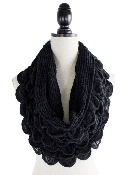 Scalloped Ruffle Knit Infinity Loop Scarf