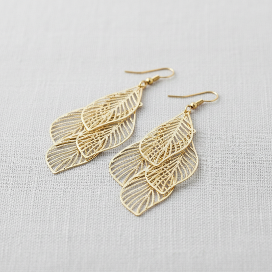 Layered Leaf Metal Dangle Earrings