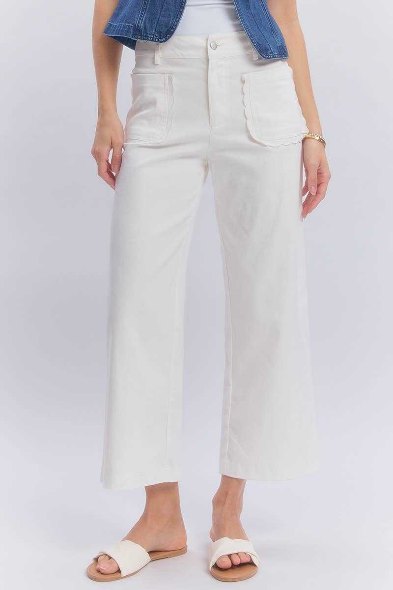 STRETCH MID RISE WIDE LEG PANTS