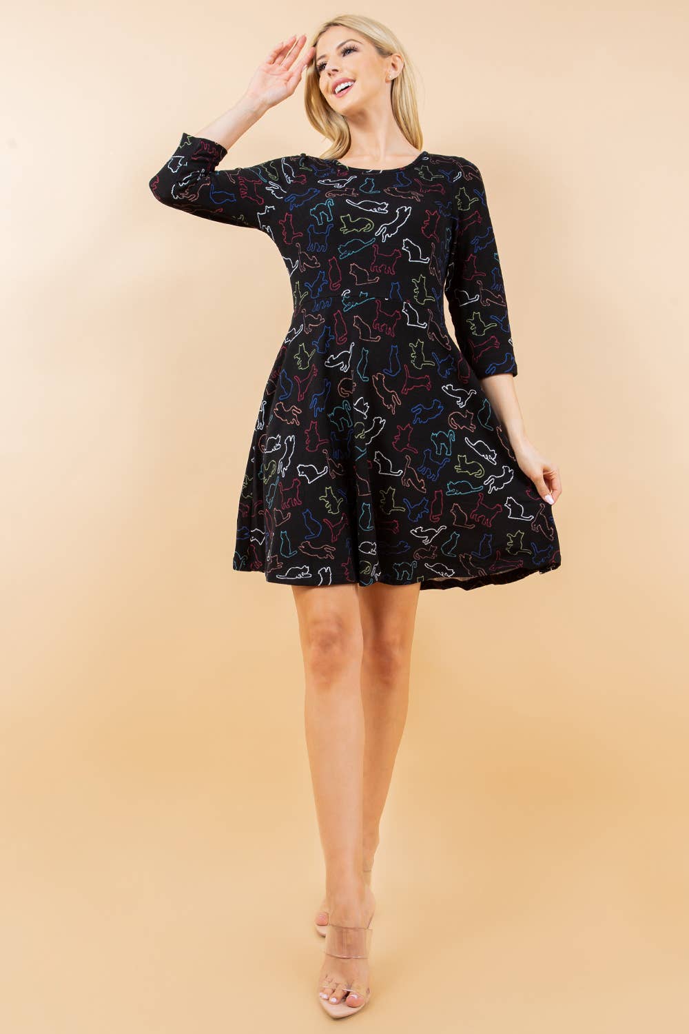 Colorful Cat Outline Winter Tunic Dress