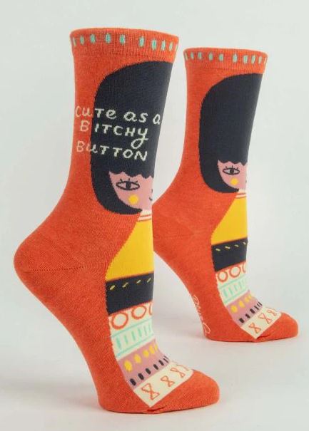 Cute as a Bitchy Button Crew Socks