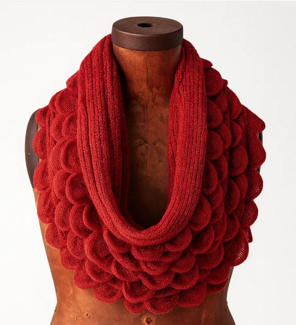 Oversized Scalloped Ruffle Knit Infinity Loop Scarf