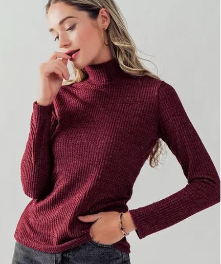 Slim Fit Waffle Knit Mock Turtleneck Top