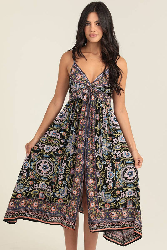MIDI SPAGHETTI STRAP DRESS WITH TWIST FRONT