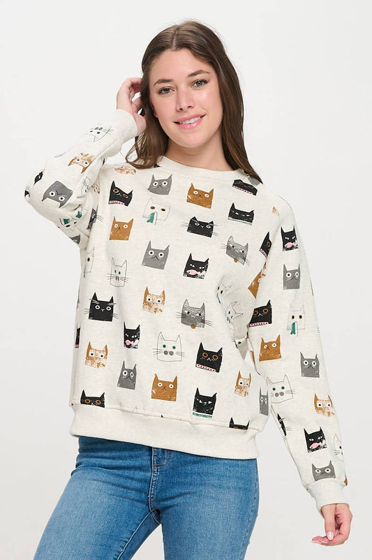 CUTE MULTI-KITTEN FACE SWEATSHIRT