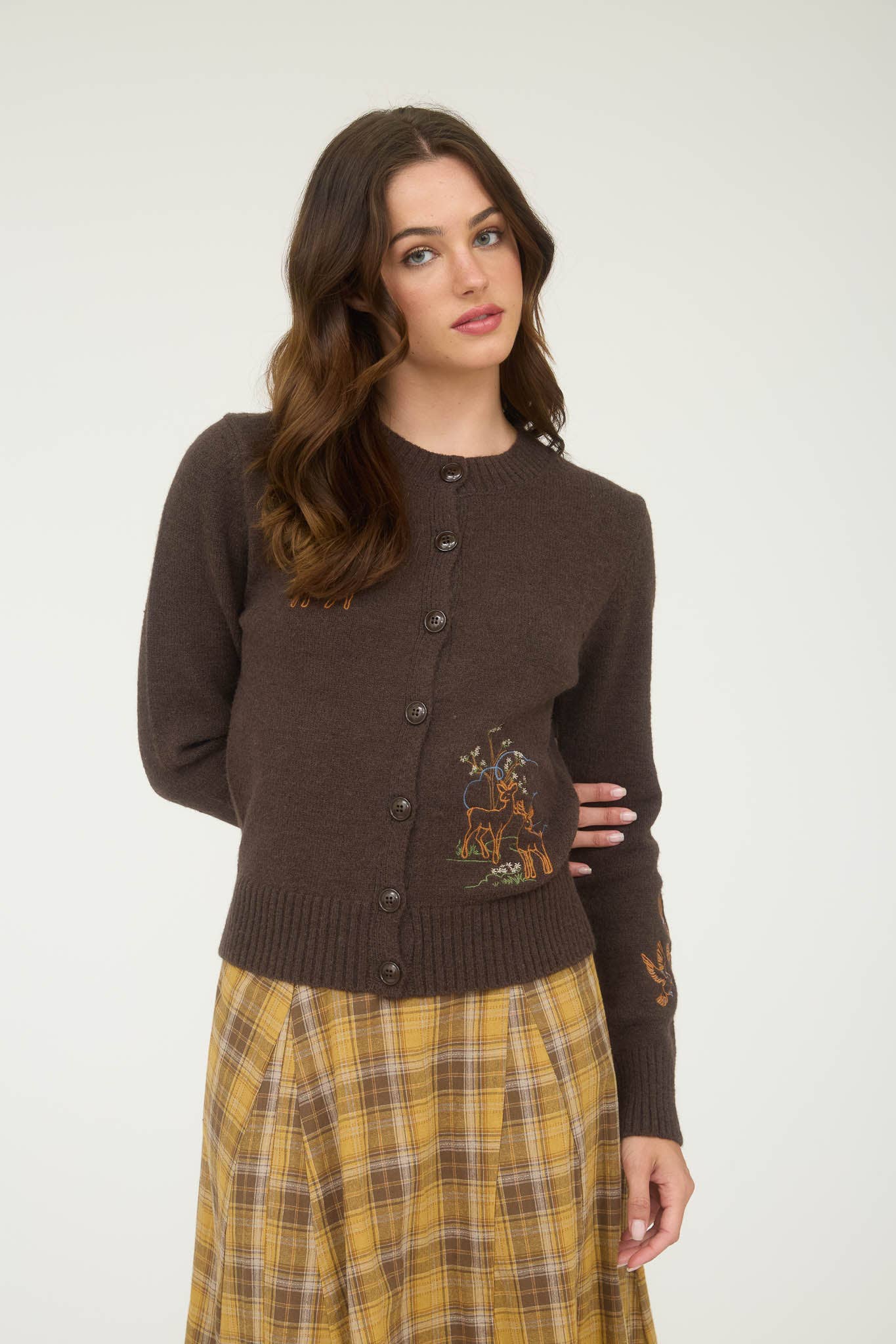 ANIMAL EMBROIDERY DETAIL BUTTON DOWN KNIT CARDIGAN