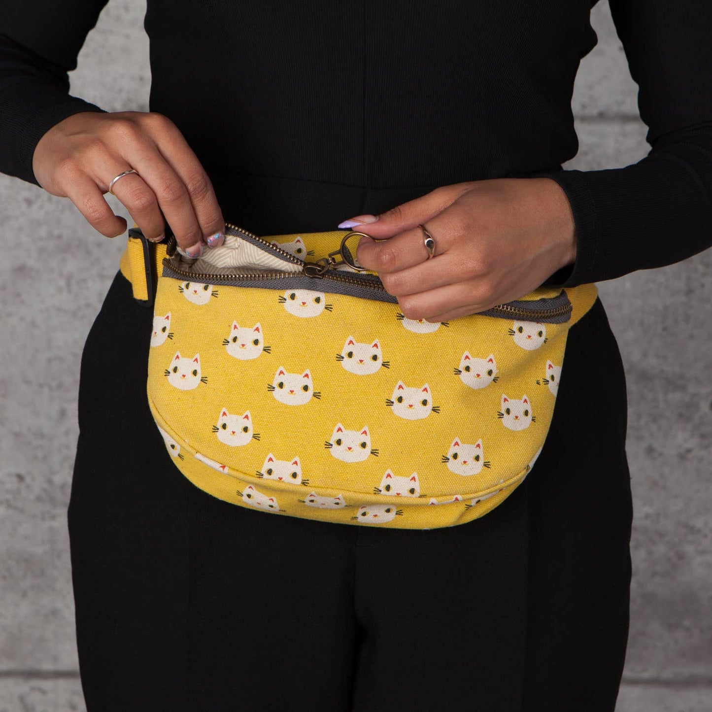 Meow Meow Cats Cotton Hip Bag Adjustable Strap