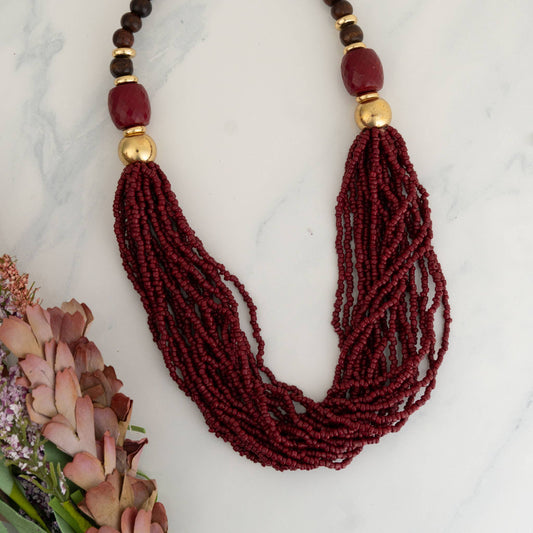 Beaded Necklace Safiya Multi-Row Seed Bead 16" Statement