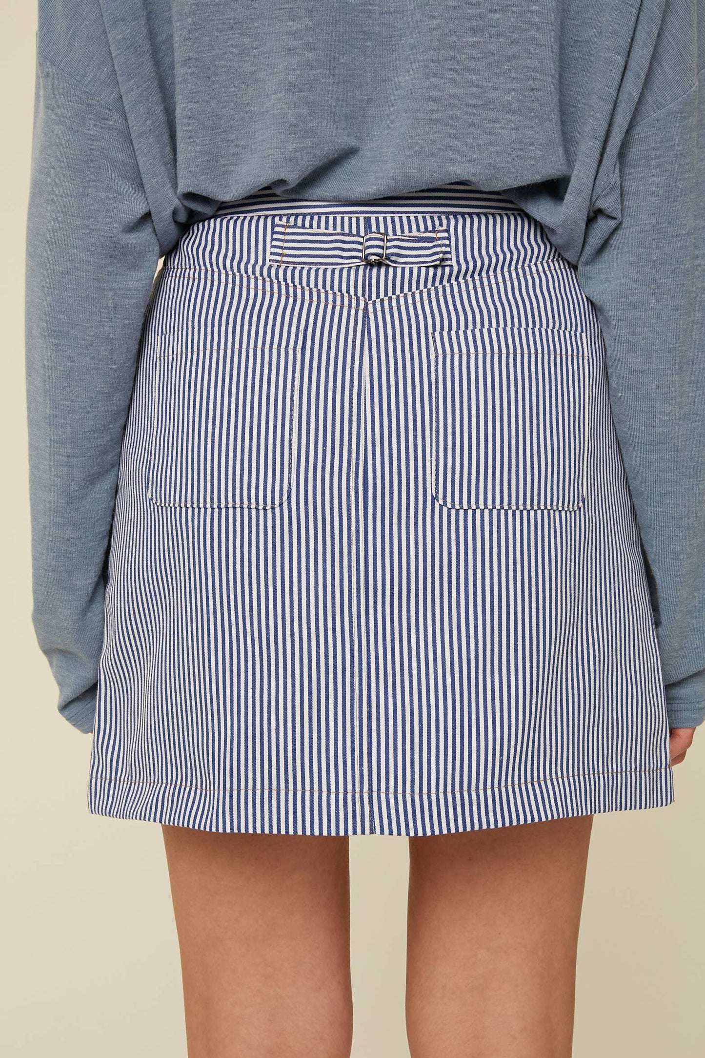 Striped Button Detail Mini Skirt