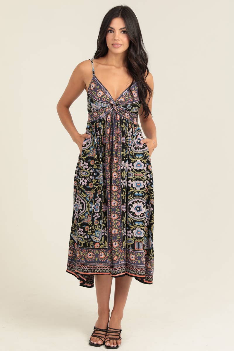 MIDI SPAGHETTI STRAP DRESS WITH TWIST FRONT