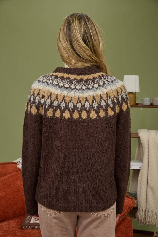FAIR ISLE PATTERN LONG SLEEVE KNIT SWEATER