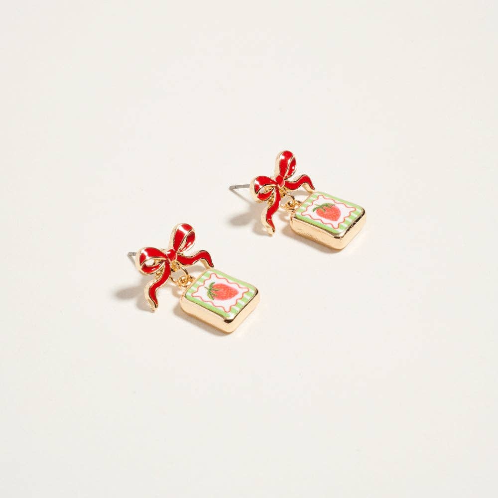 Vintage Print Tile Enamel Bow Earrings