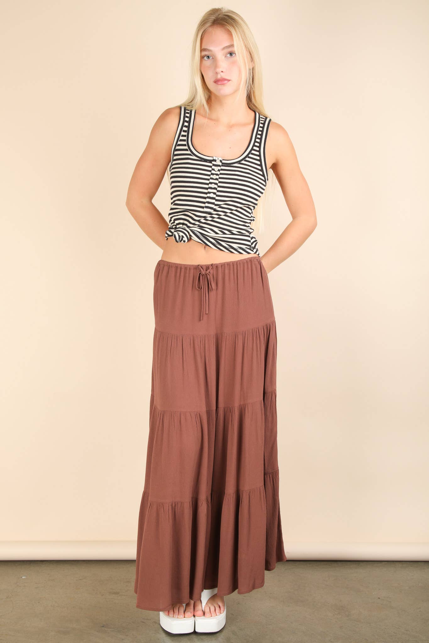 Striped & Solid Button Down Fitted Knit Tank Top