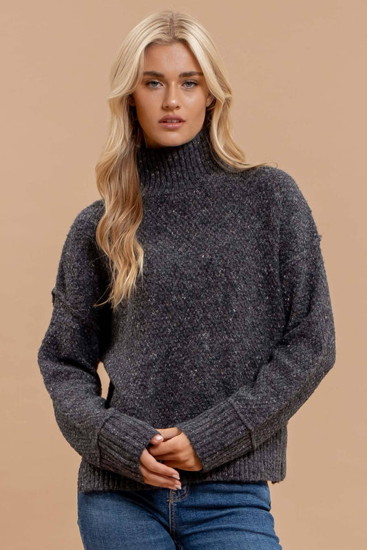 WOOL BLEND MOCK NECK LONG SLEEVE SWEATER