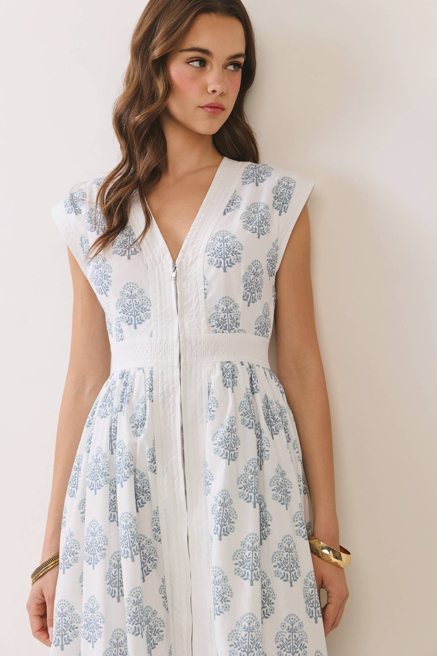 Floral Print Zipper Front Midi Dress