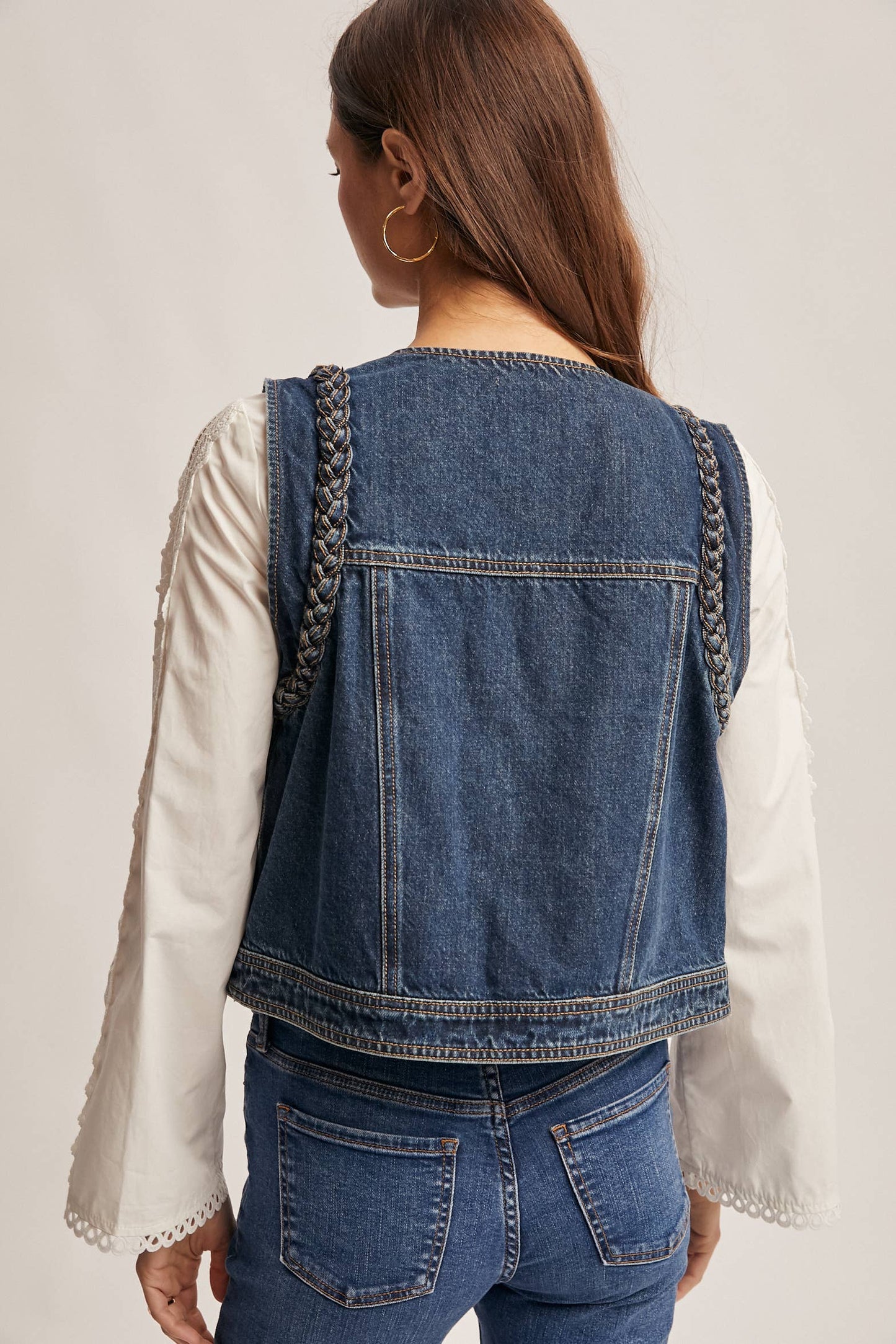 Braided Trim Denim Vest