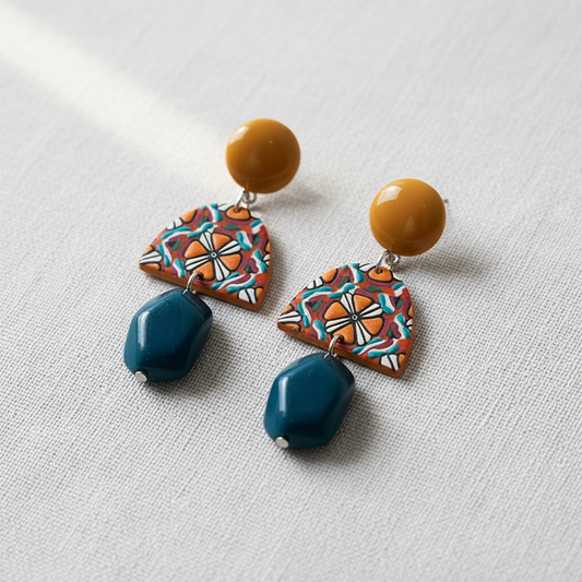 Vintage Color Block Acrylic Dangle Earrings