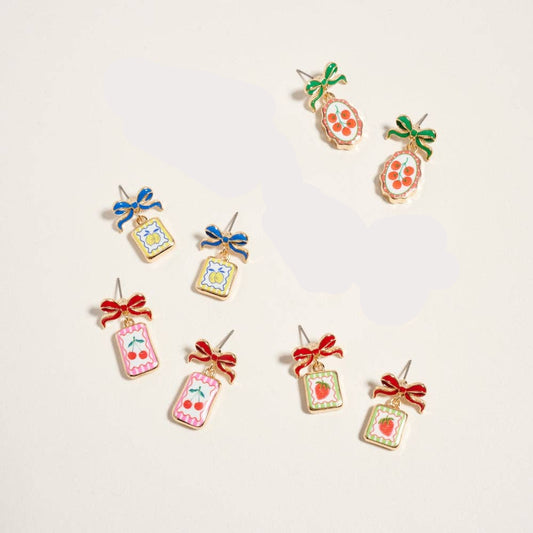 Vintage Print Tile Enamel Bow Earrings