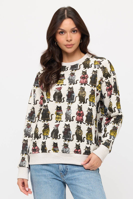 COZY CATS PRINT SWEATSHIRT