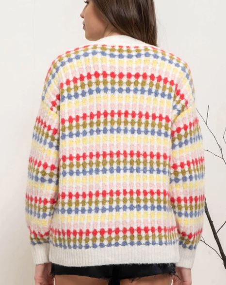 Multicolor Boyfriend Knit Cardigan-Fuchsia