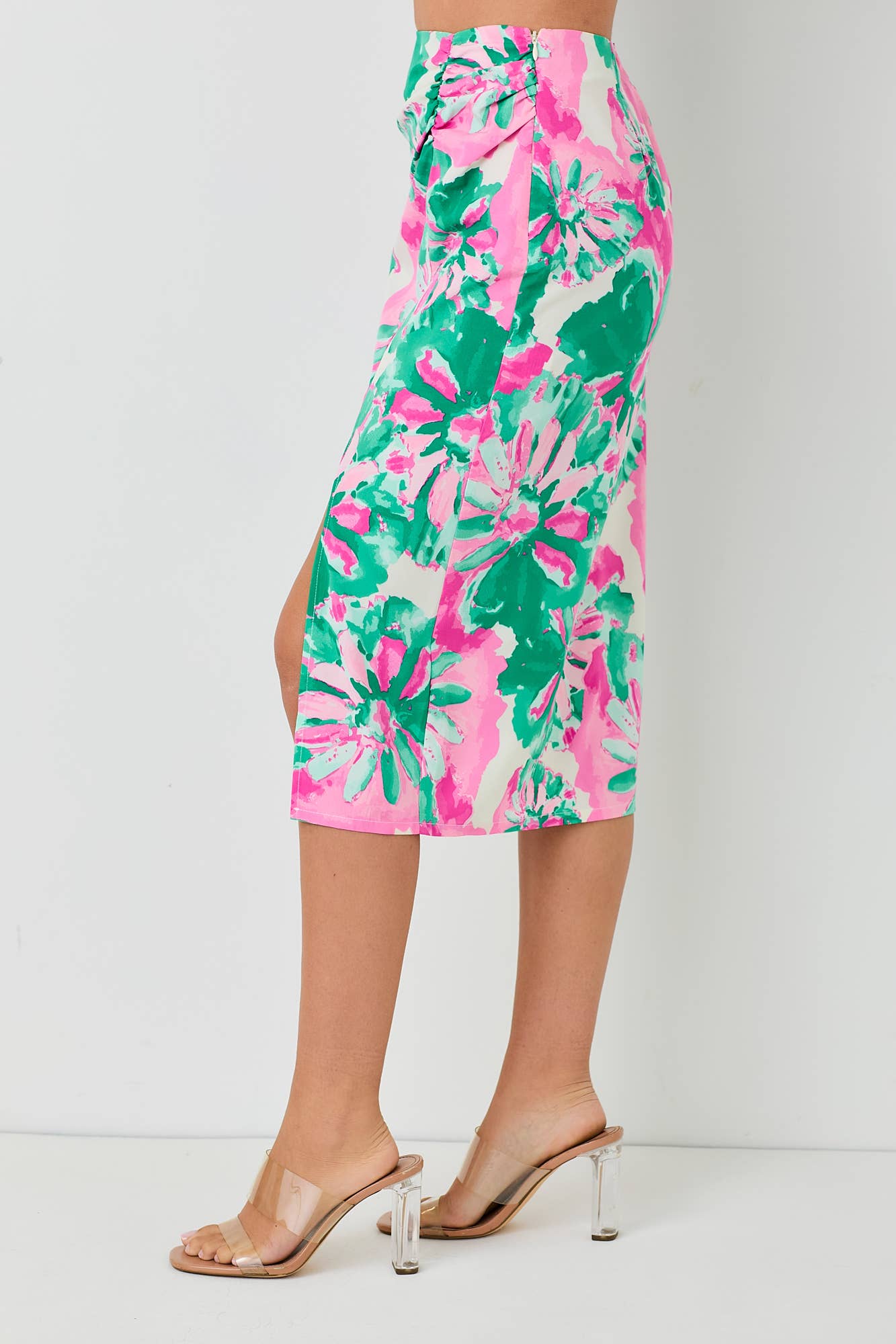 FLORAL PRINT TWIST MIDI SKIRT
