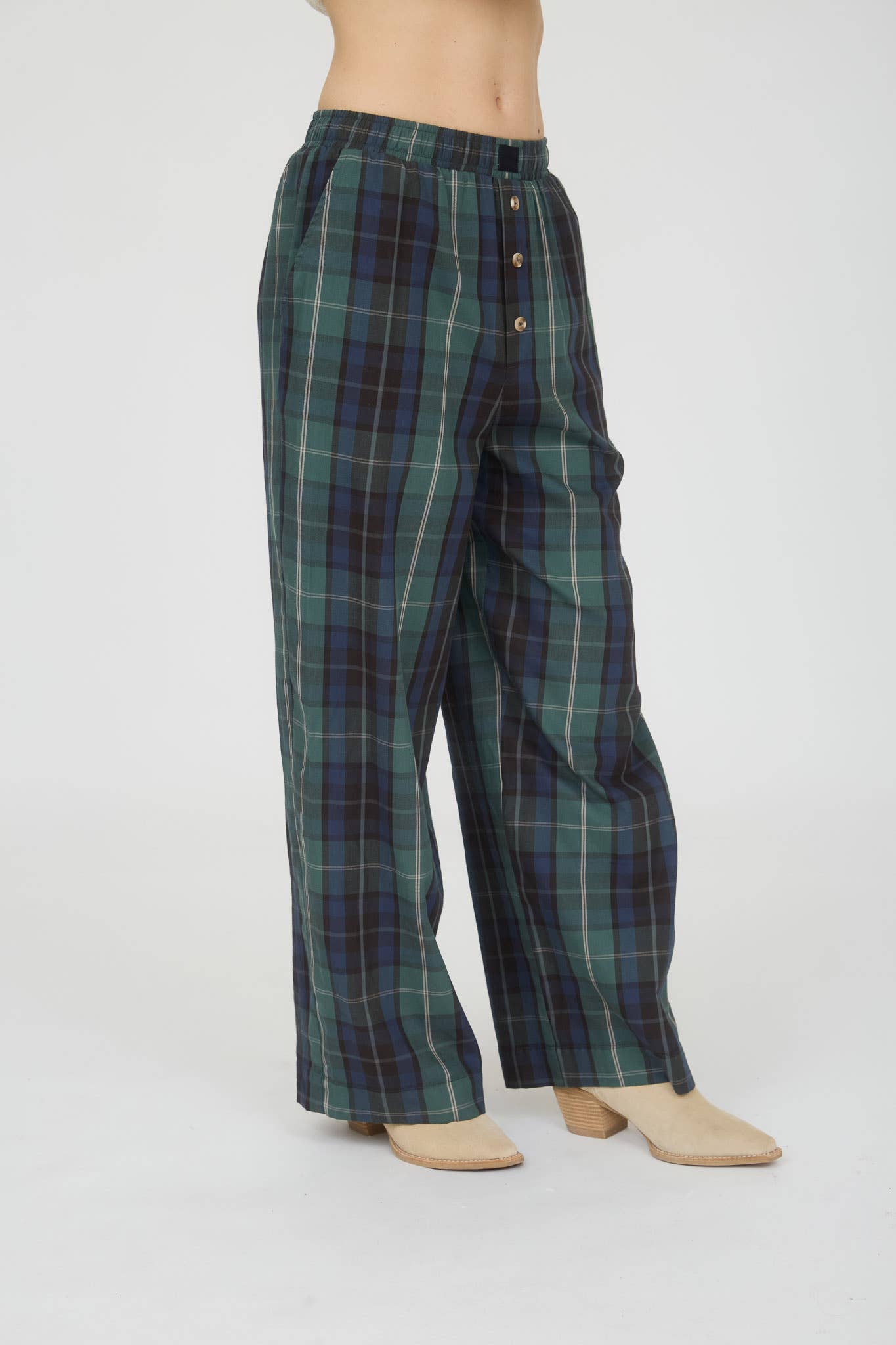 PLAID ELASTIC WAIST LOUNGE PANTS