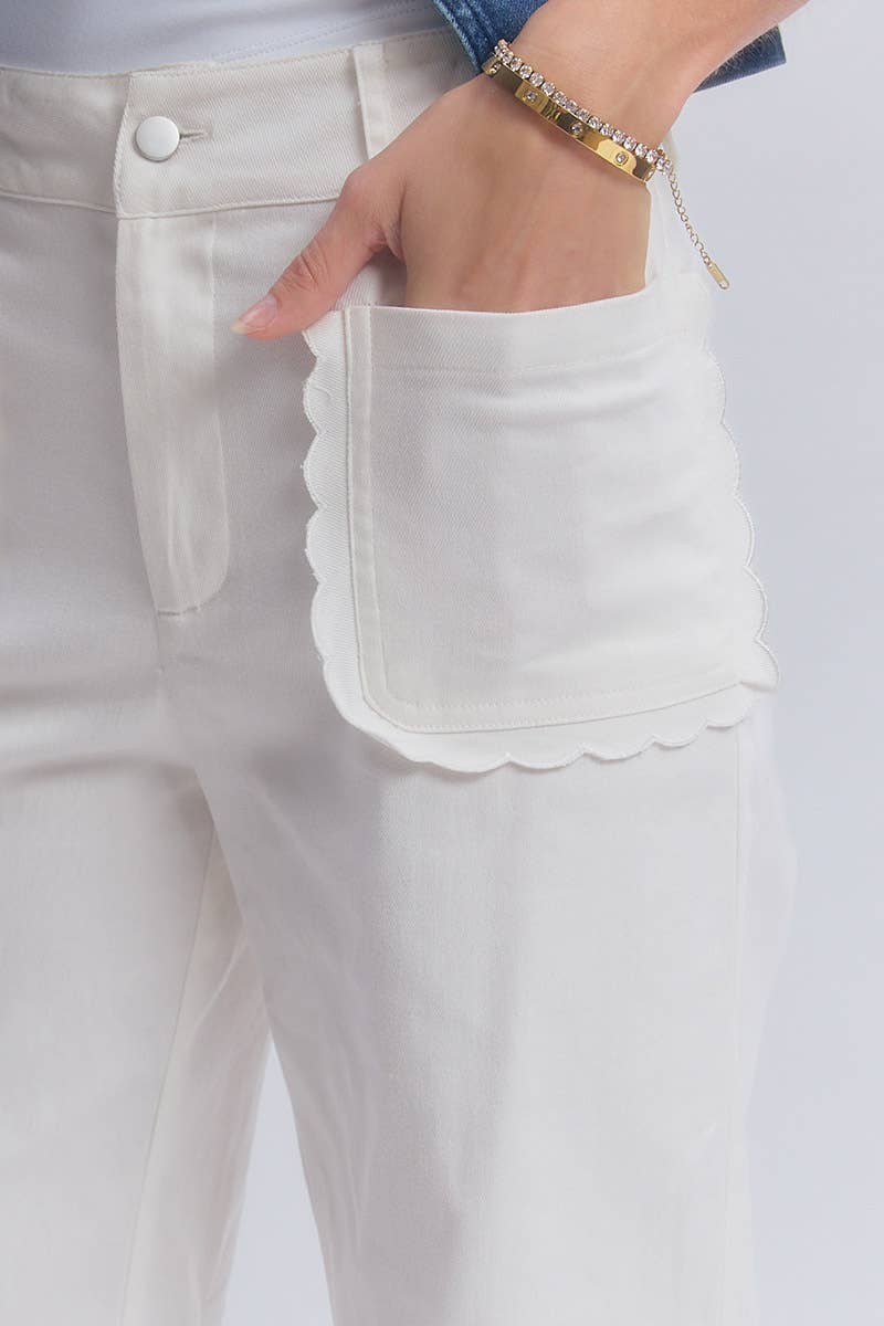 STRETCH MID RISE WIDE LEG PANTS