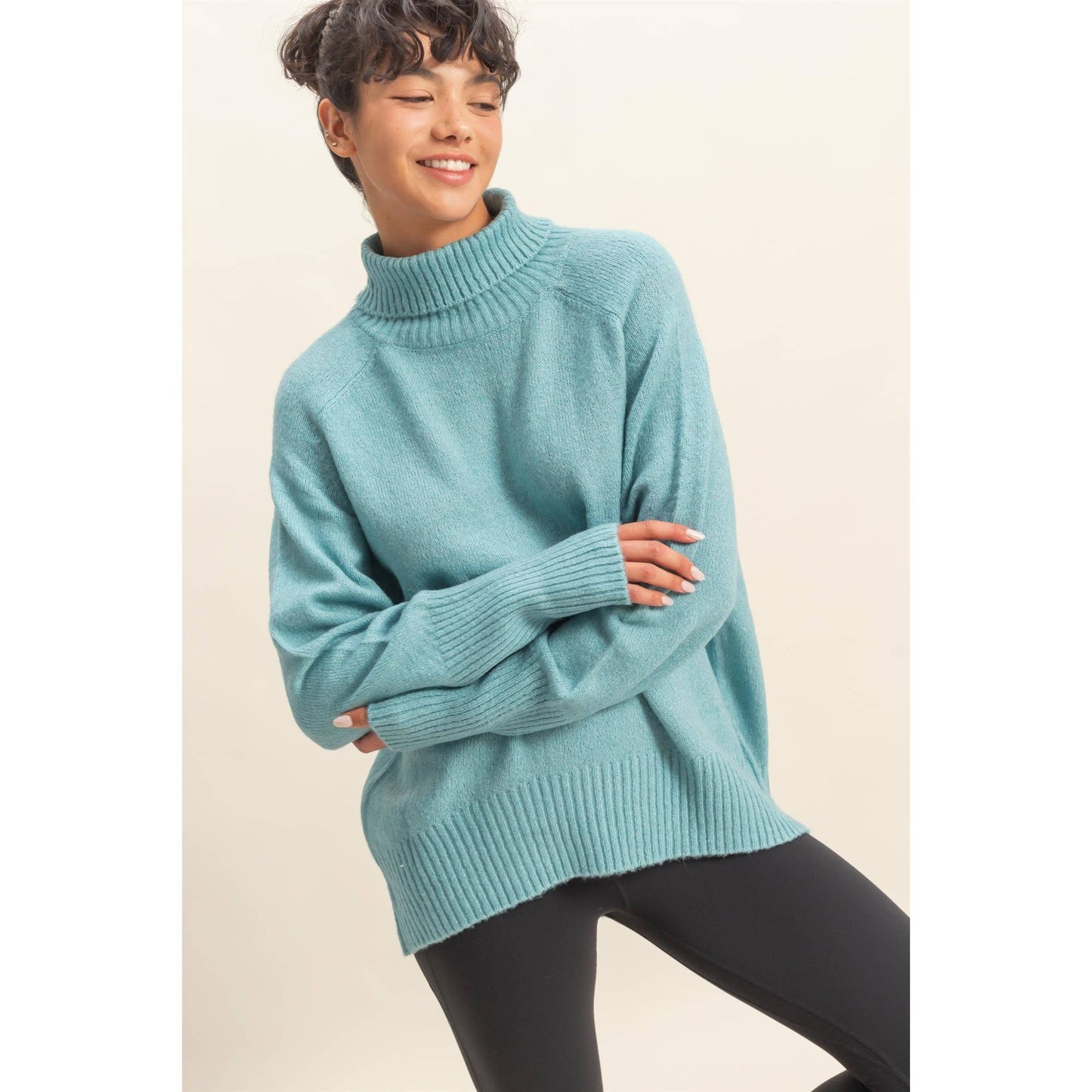 Oversized High Low Turtleneck Sweater