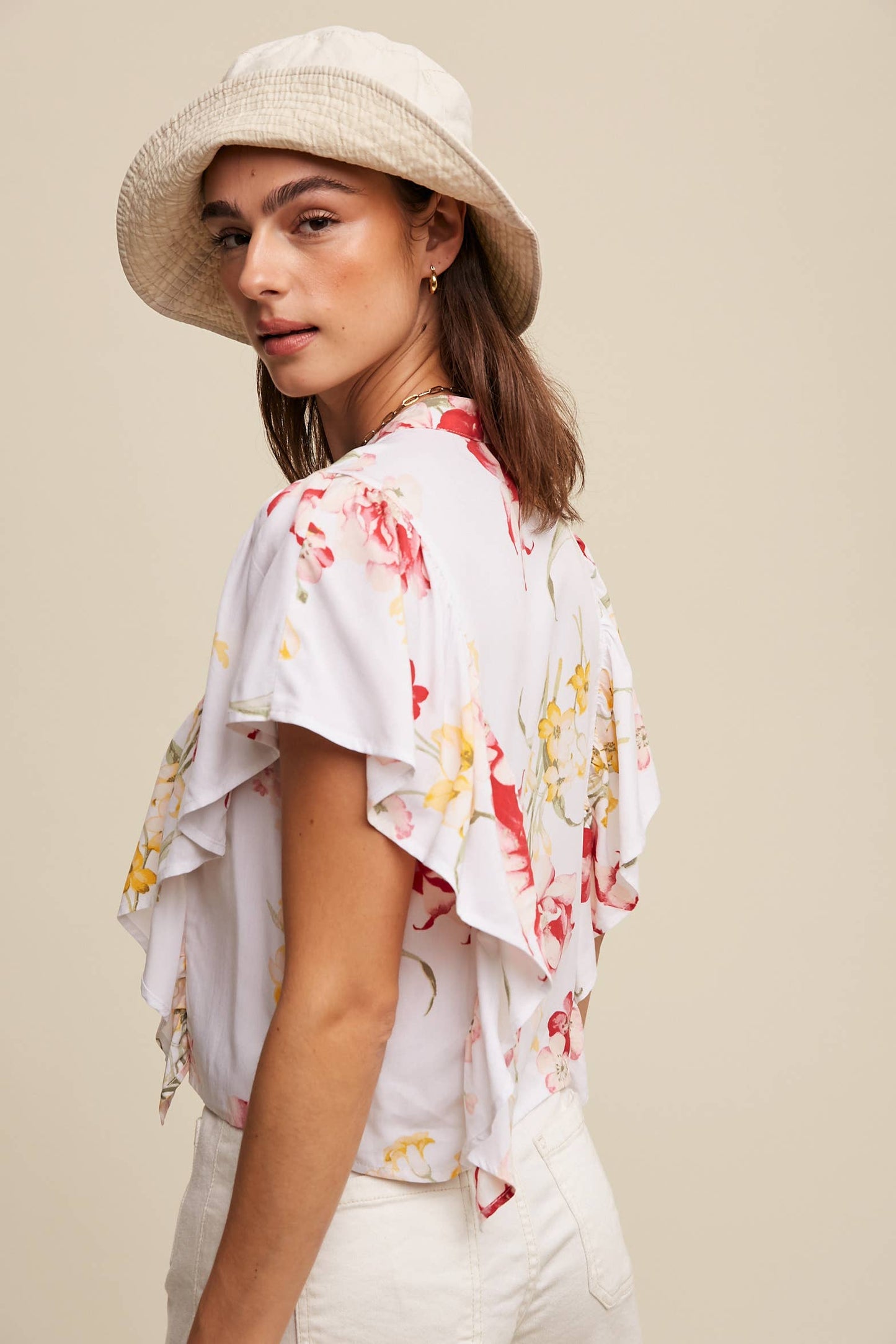 Floral Flutter Sleeve Blouse