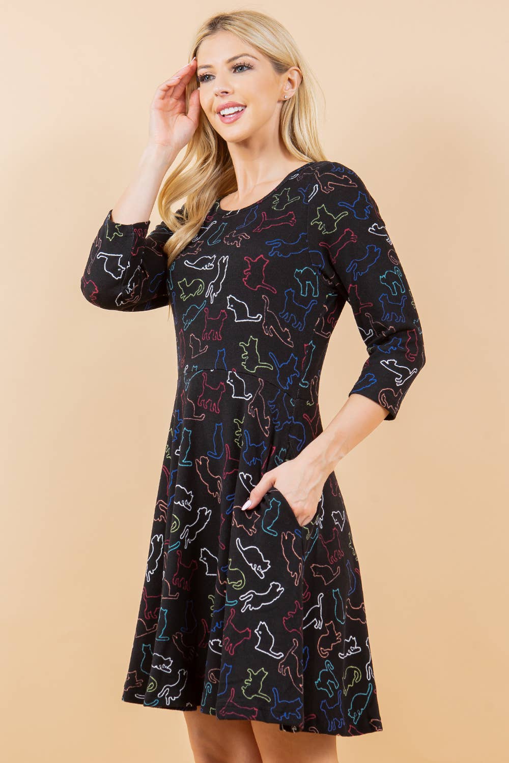 Colorful Cat Outline Winter Tunic Dress