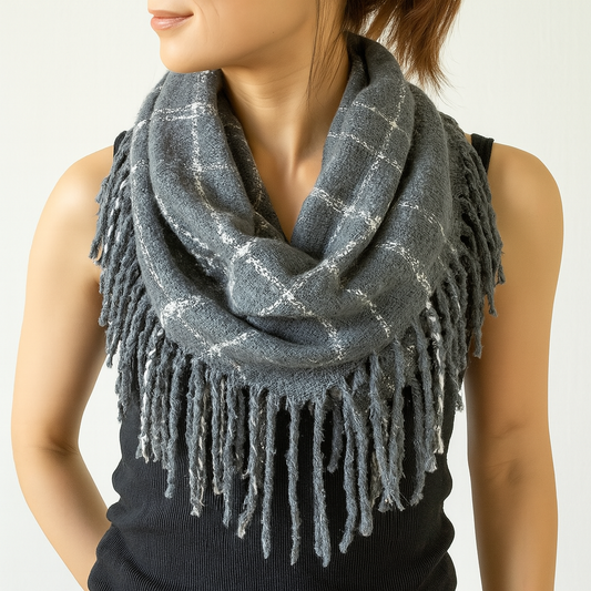 Plaid Fringed Infinity Scarf