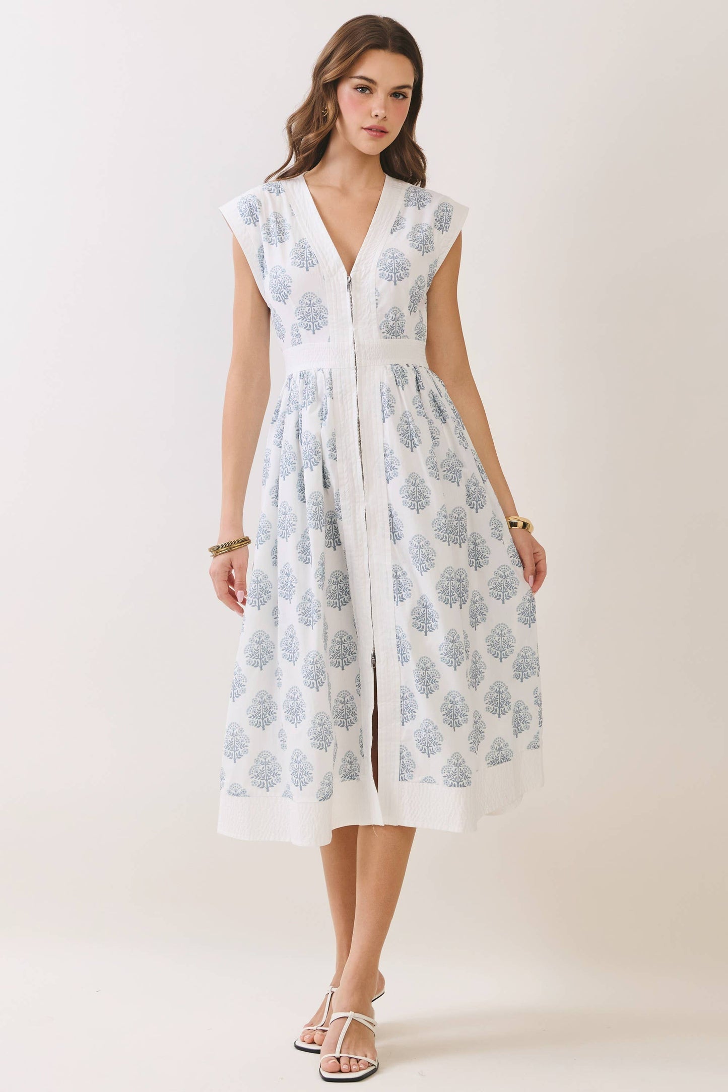Floral Print Zipper Front Midi Dress