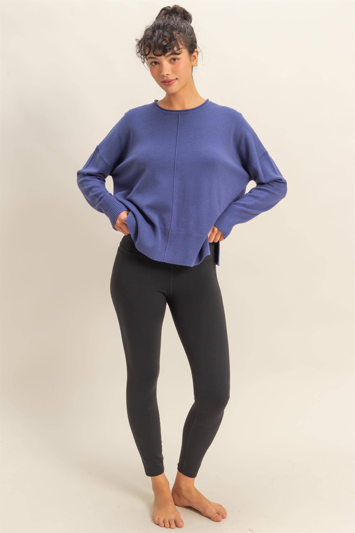 Round Roll Neck Drop Shoulder Sweater