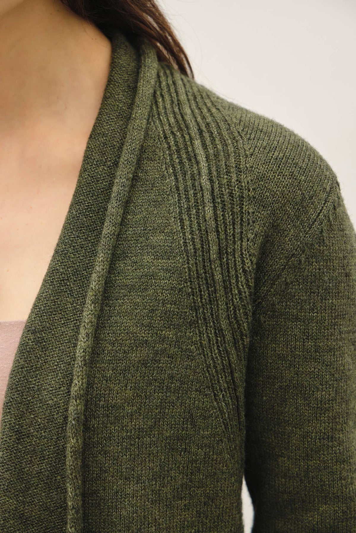 SHAWL COLLAR OPEN CARDIGAN WITH ROLLED EDGE