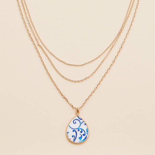 Mother of Pearl Tear Drop Charm Layered Necklace