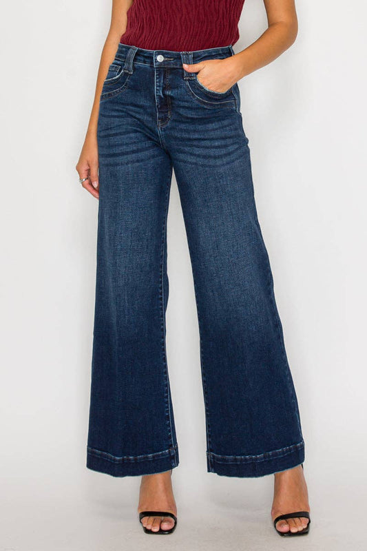 TUMMY CONTROL HIGH RISE A LINE WIDE LEG JEANS