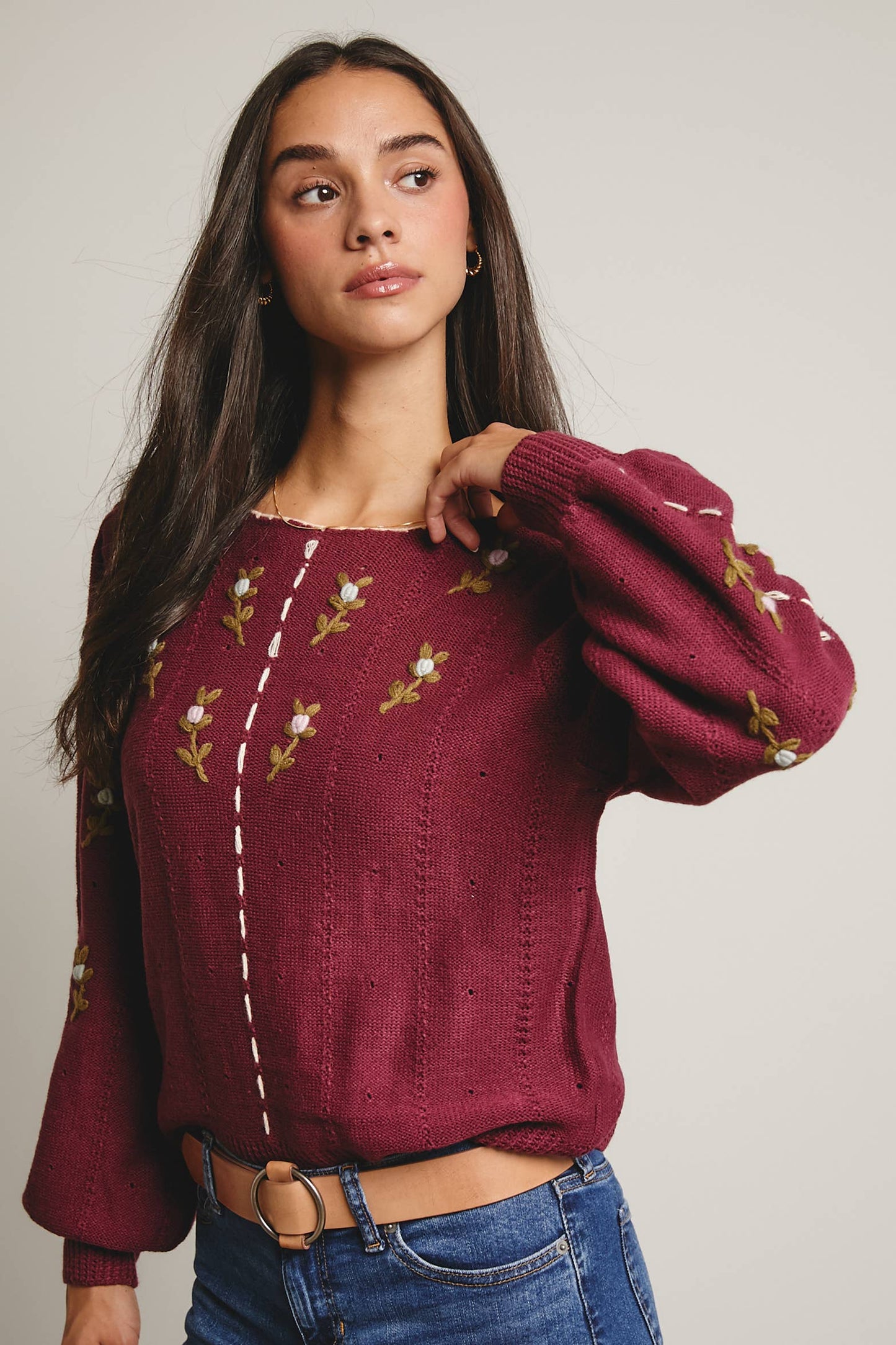 Embroidered Blossom Knit Sweater
