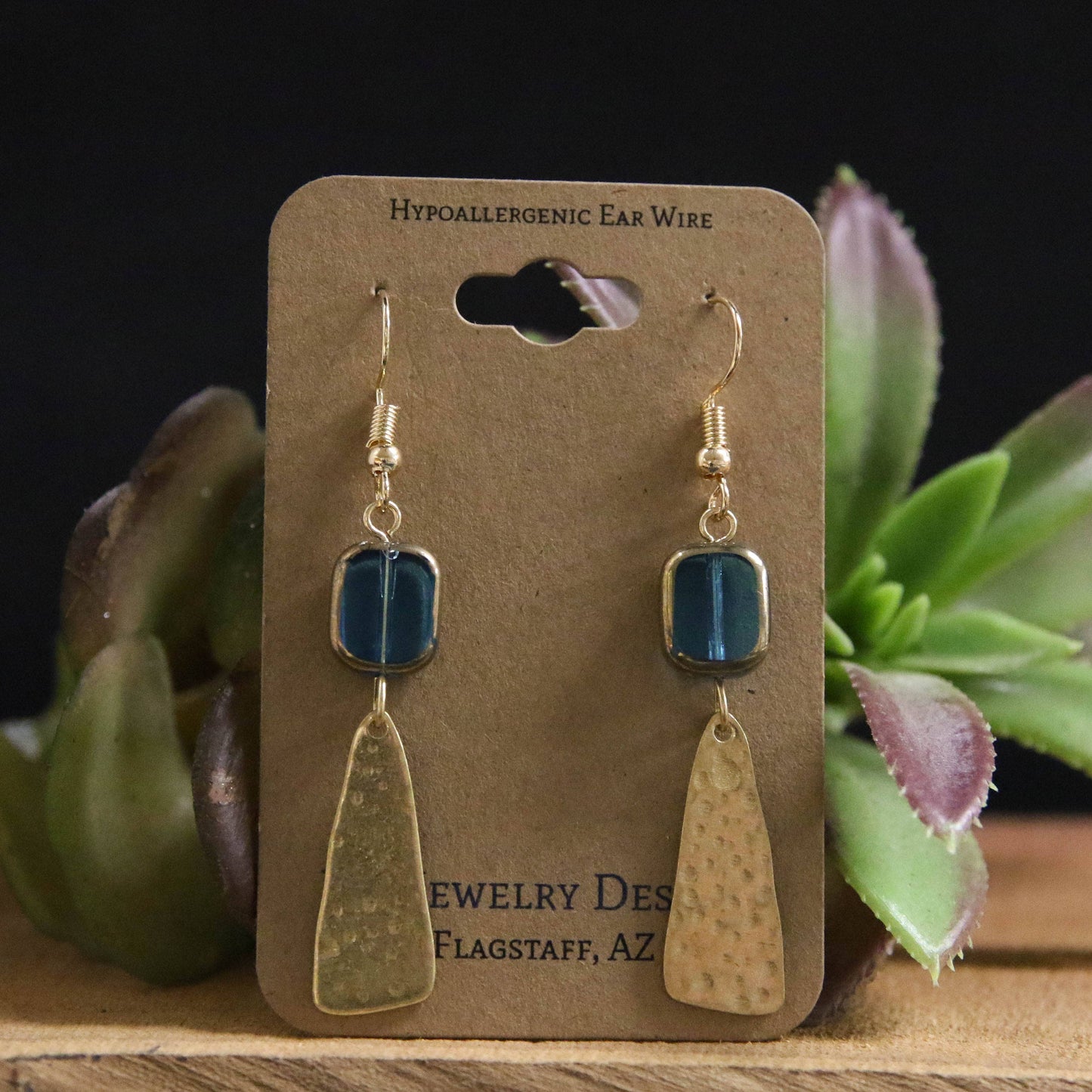 Green Glass Stone Abstract Drop Earrings