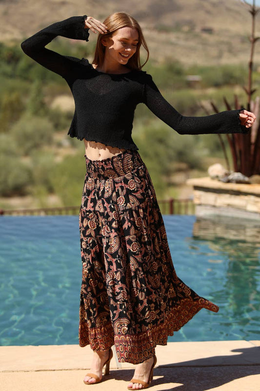 TIERED PRINTED A LINE MAXI SKIRT
