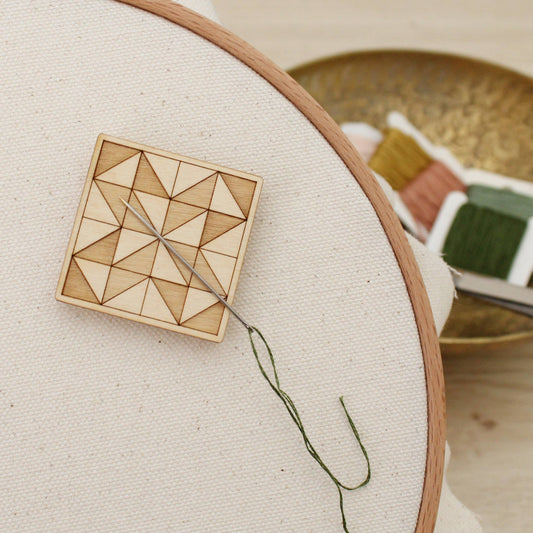 Wood Needle Minder, Quilt Block Themed