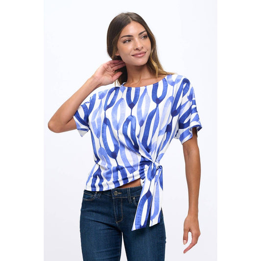 SHORT SLEEVE PRINTED ITY SIDE TIE DOLMAN