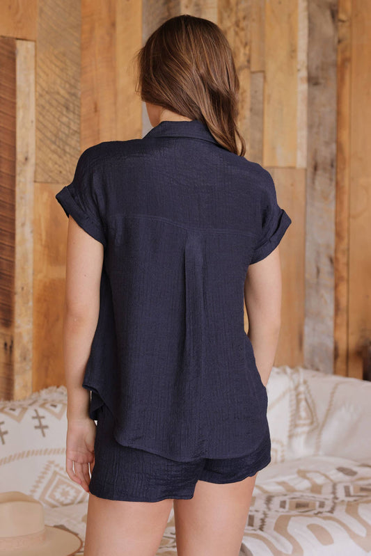 CRINKLED CUFF BUTTON DOWN SHIRT