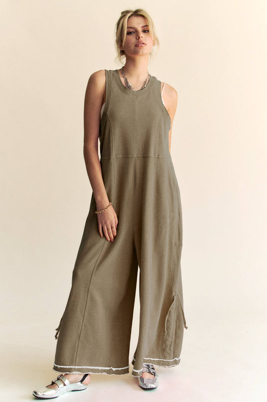 Ruched Side Hem French Terry Jumpsuit