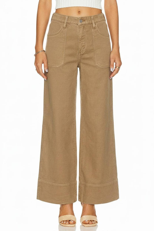 HIGH RISE TUMMY CONTROL GARMENT DYED PALAZZO JEANS